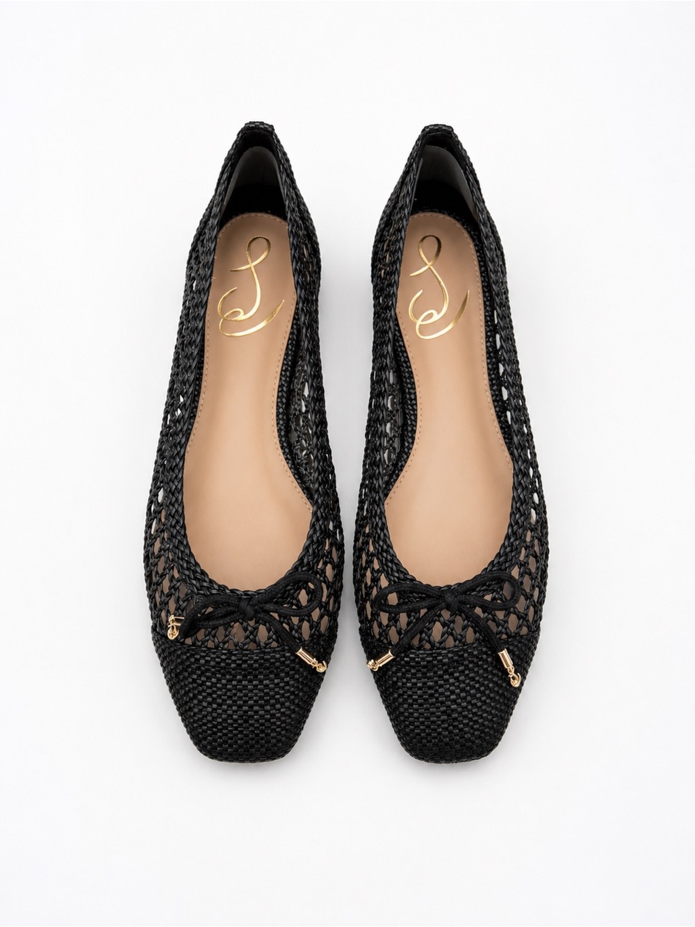 Sam Edelman Black Woven Ballet Flats with Gold Accents
